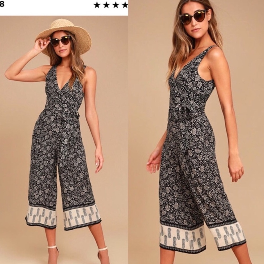 Amuse Society Calypso Black Print Midi Jumpsuit